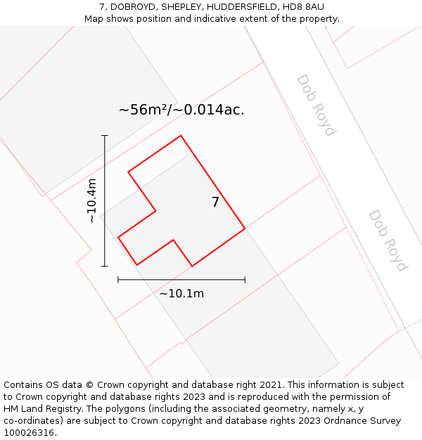 7, DOBROYD, SHEPLEY, HUDDERSFIELD, HD8 8AU: Plot and title map