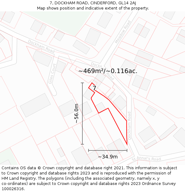 7, DOCKHAM ROAD, CINDERFORD, GL14 2AJ: Plot and title map