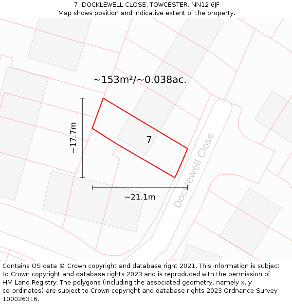 7, DOCKLEWELL CLOSE, TOWCESTER, NN12 6JF: Plot and title map