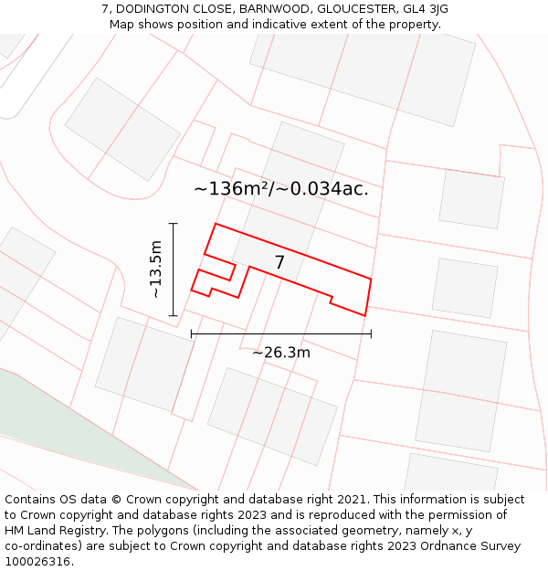 7, DODINGTON CLOSE, BARNWOOD, GLOUCESTER, GL4 3JG: Plot and title map