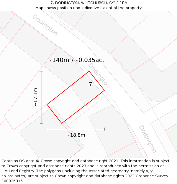 7, DODINGTON, WHITCHURCH, SY13 1EA: Plot and title map