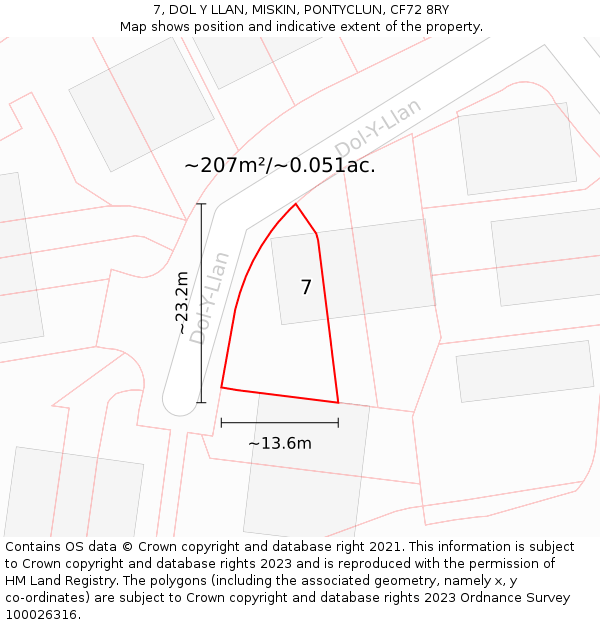 7, DOL Y LLAN, MISKIN, PONTYCLUN, CF72 8RY: Plot and title map