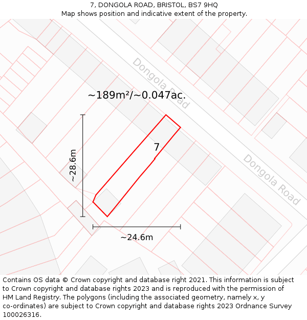 7, DONGOLA ROAD, BRISTOL, BS7 9HQ: Plot and title map