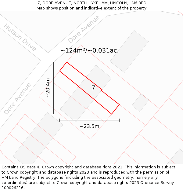 7, DORE AVENUE, NORTH HYKEHAM, LINCOLN, LN6 8ED: Plot and title map
