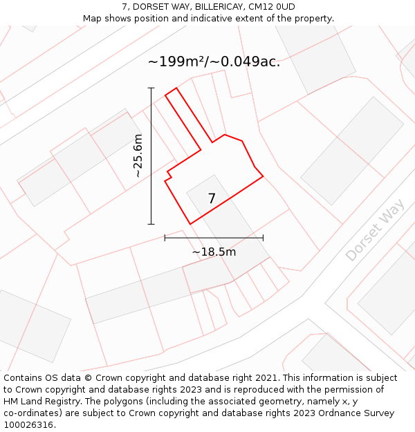 7, DORSET WAY, BILLERICAY, CM12 0UD: Plot and title map