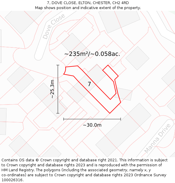 7, DOVE CLOSE, ELTON, CHESTER, CH2 4RD: Plot and title map