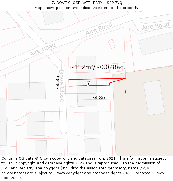 7, DOVE CLOSE, WETHERBY, LS22 7YQ: Plot and title map