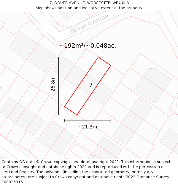 7, DOVER AVENUE, WORCESTER, WR4 0LA: Plot and title map