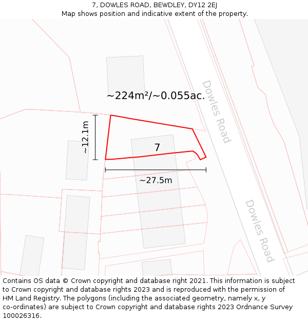 7, DOWLES ROAD, BEWDLEY, DY12 2EJ: Plot and title map