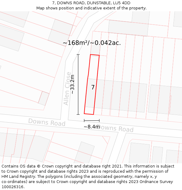 7, DOWNS ROAD, DUNSTABLE, LU5 4DD: Plot and title map