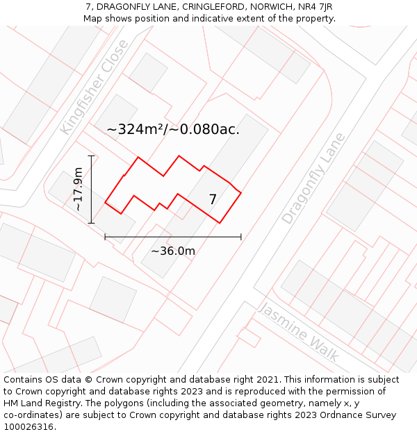 7, DRAGONFLY LANE, CRINGLEFORD, NORWICH, NR4 7JR: Plot and title map