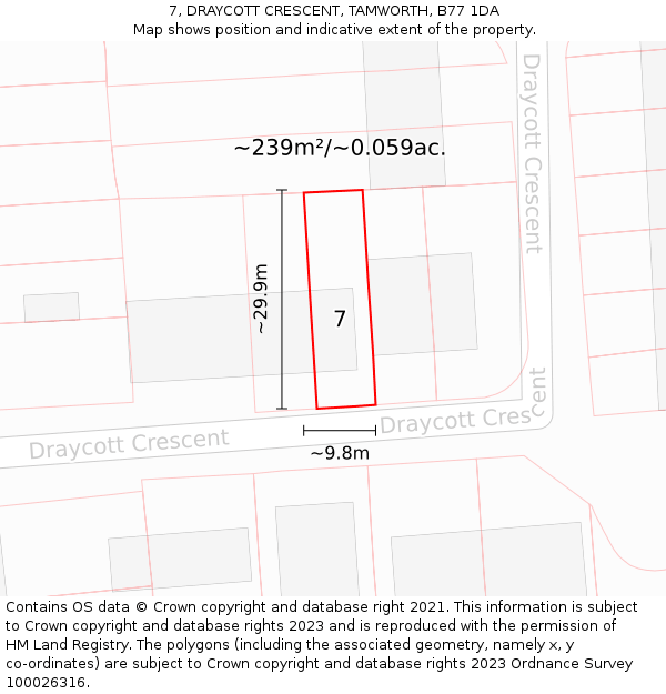 7, DRAYCOTT CRESCENT, TAMWORTH, B77 1DA: Plot and title map