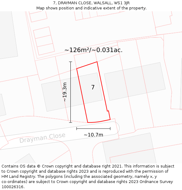 7, DRAYMAN CLOSE, WALSALL, WS1 3JR: Plot and title map