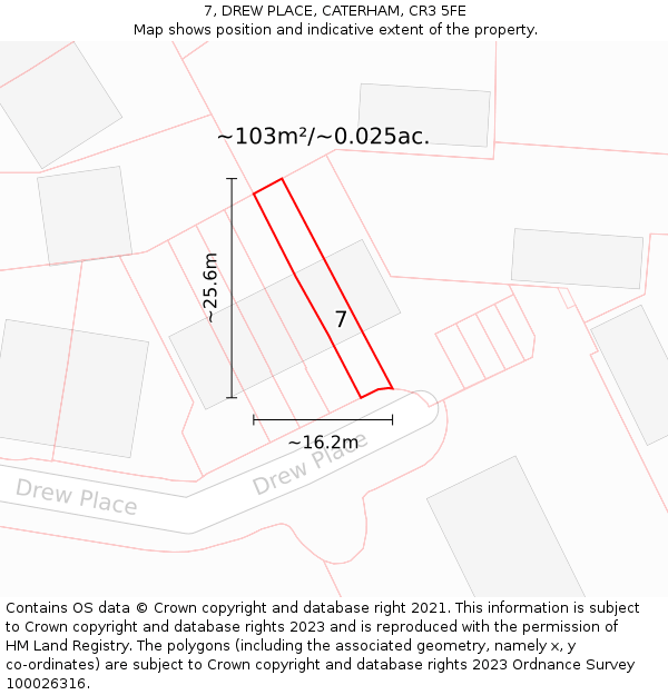 7, DREW PLACE, CATERHAM, CR3 5FE: Plot and title map