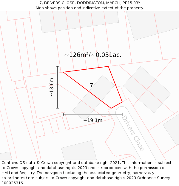 7, DRIVERS CLOSE, DODDINGTON, MARCH, PE15 0RY: Plot and title map