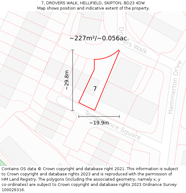 7, DROVERS WALK, HELLIFIELD, SKIPTON, BD23 4DW: Plot and title map