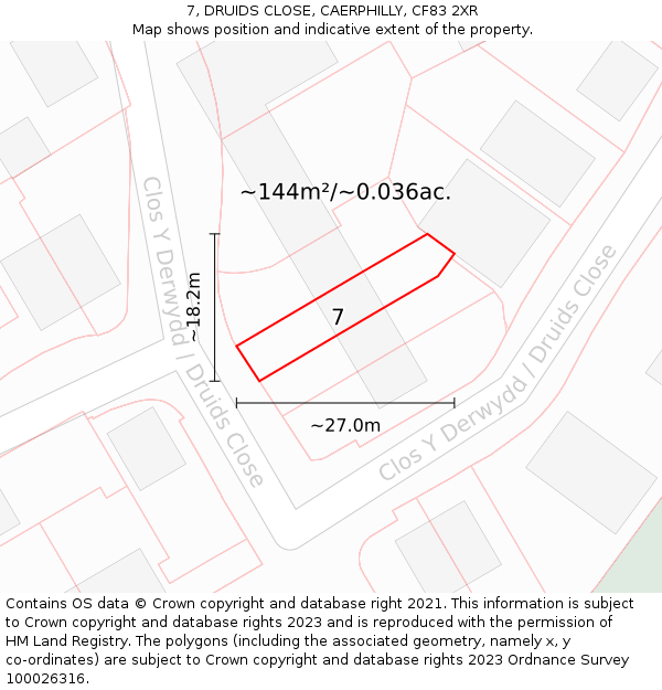 7, DRUIDS CLOSE, CAERPHILLY, CF83 2XR: Plot and title map