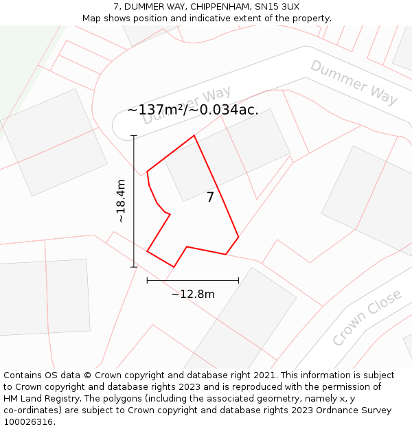7, DUMMER WAY, CHIPPENHAM, SN15 3UX: Plot and title map