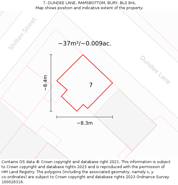 7, DUNDEE LANE, RAMSBOTTOM, BURY, BL0 9HL: Plot and title map
