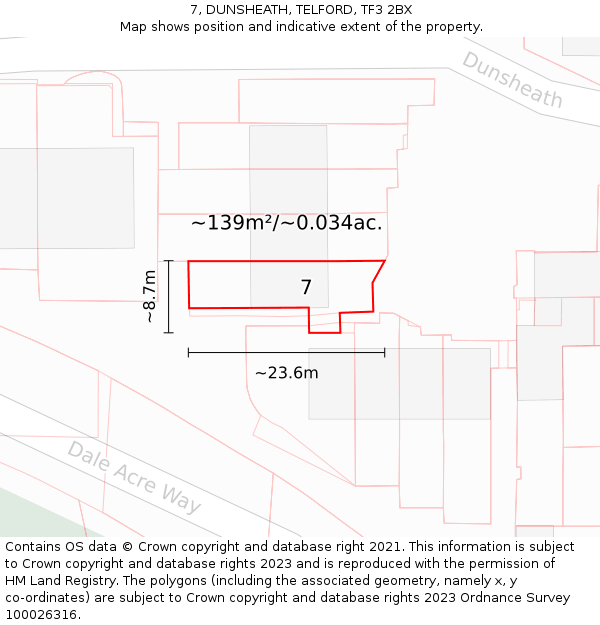 7, DUNSHEATH, TELFORD, TF3 2BX: Plot and title map