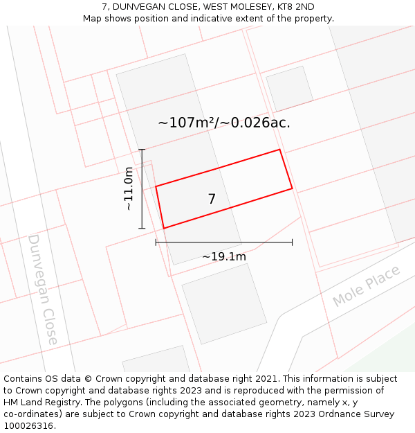 7, DUNVEGAN CLOSE, WEST MOLESEY, KT8 2ND: Plot and title map