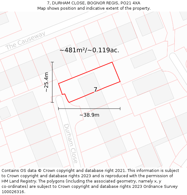 7, DURHAM CLOSE, BOGNOR REGIS, PO21 4XA: Plot and title map