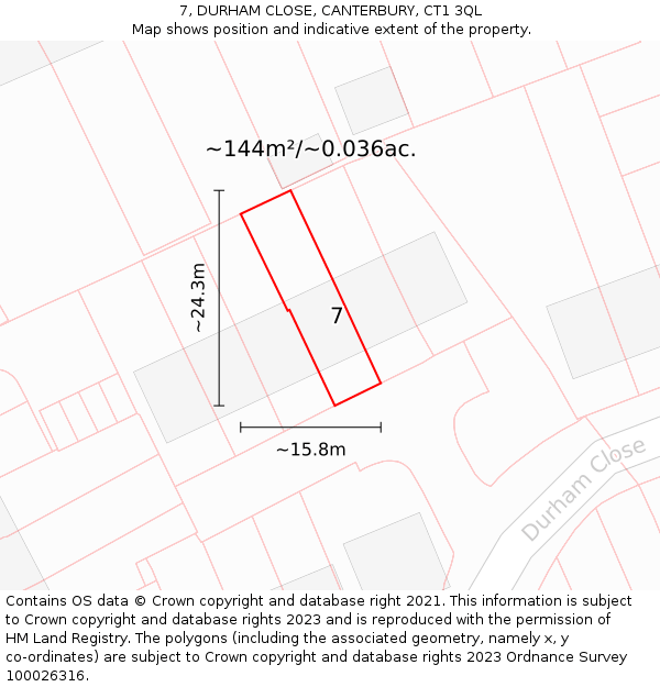 7, DURHAM CLOSE, CANTERBURY, CT1 3QL: Plot and title map