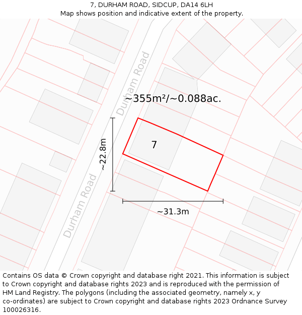 7, DURHAM ROAD, SIDCUP, DA14 6LH: Plot and title map