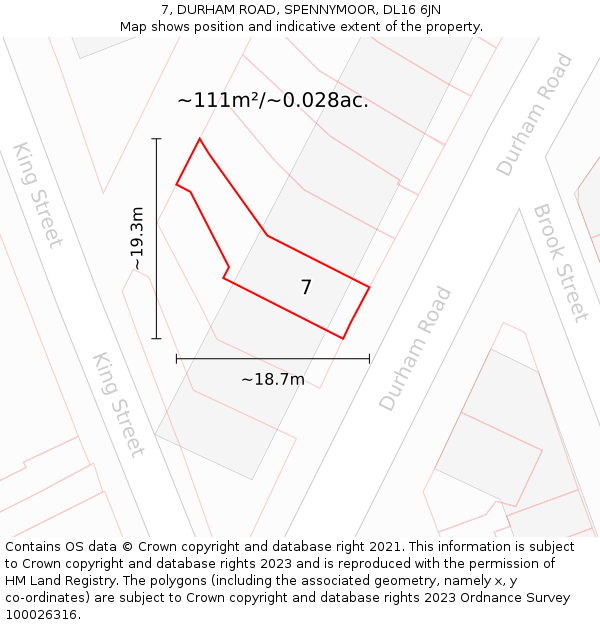 7, DURHAM ROAD, SPENNYMOOR, DL16 6JN: Plot and title map