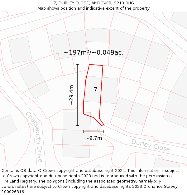 7, DURLEY CLOSE, ANDOVER, SP10 3UG: Plot and title map