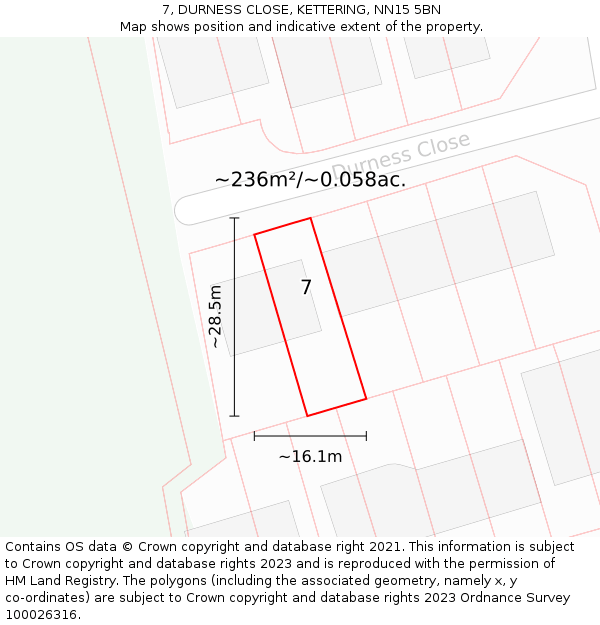 7, DURNESS CLOSE, KETTERING, NN15 5BN: Plot and title map