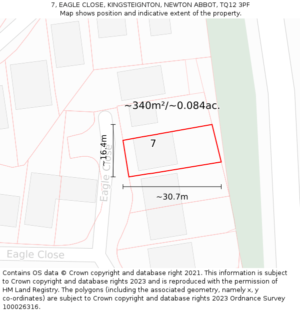 7, EAGLE CLOSE, KINGSTEIGNTON, NEWTON ABBOT, TQ12 3PF: Plot and title map