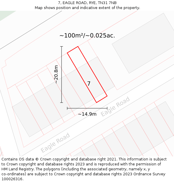 7, EAGLE ROAD, RYE, TN31 7NB: Plot and title map