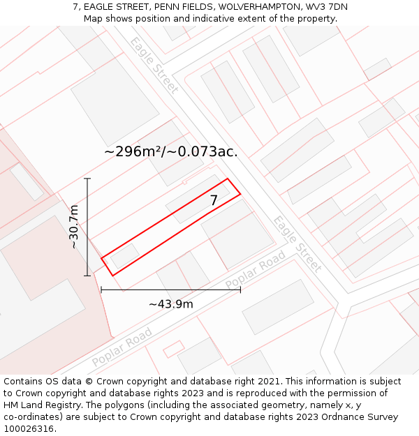 7, EAGLE STREET, PENN FIELDS, WOLVERHAMPTON, WV3 7DN: Plot and title map