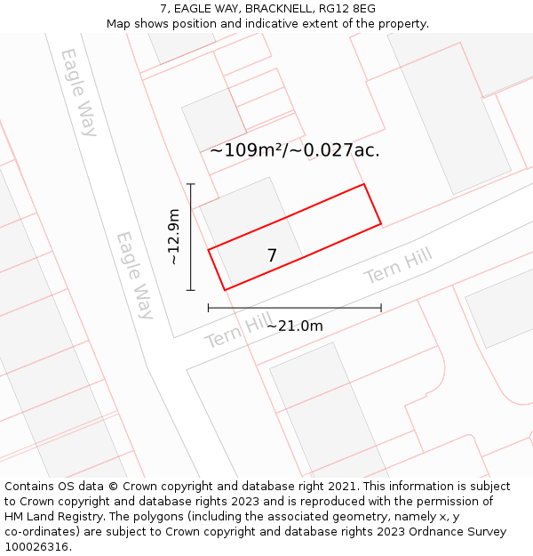 7, EAGLE WAY, BRACKNELL, RG12 8EG: Plot and title map