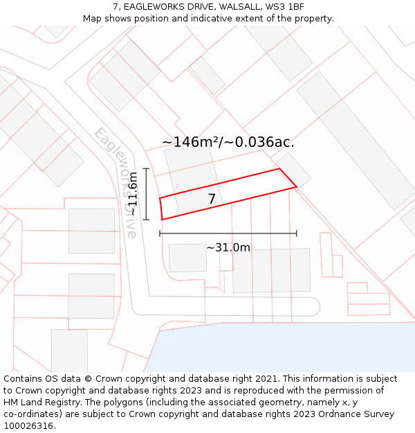 7, EAGLEWORKS DRIVE, WALSALL, WS3 1BF: Plot and title map
