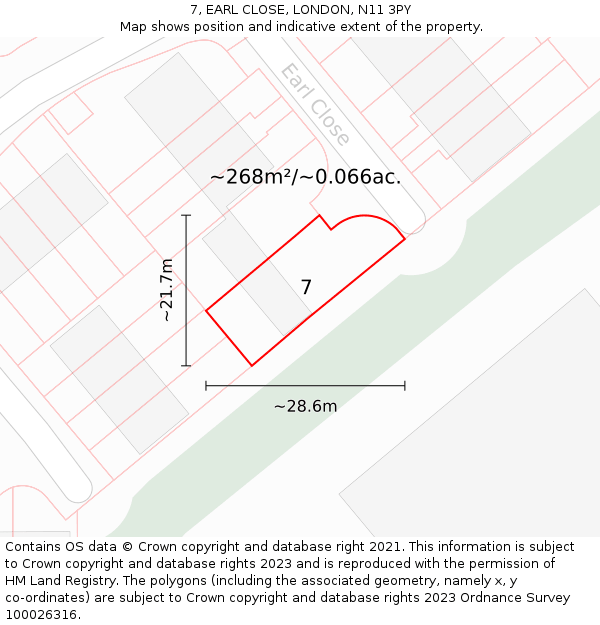 7, EARL CLOSE, LONDON, N11 3PY: Plot and title map