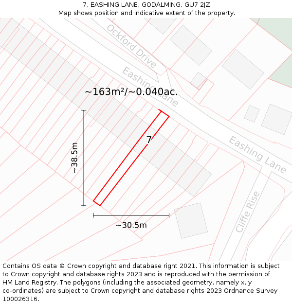 7, EASHING LANE, GODALMING, GU7 2JZ: Plot and title map