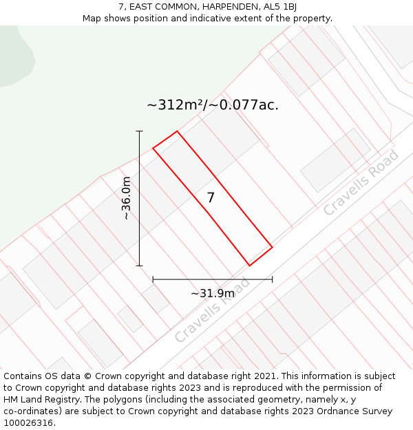 7, EAST COMMON, HARPENDEN, AL5 1BJ: Plot and title map