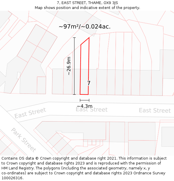 7, EAST STREET, THAME, OX9 3JS: Plot and title map