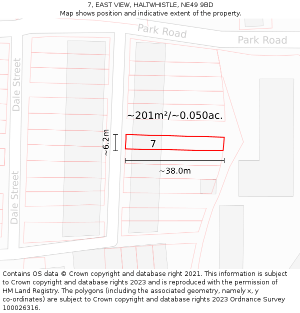 7, EAST VIEW, HALTWHISTLE, NE49 9BD: Plot and title map