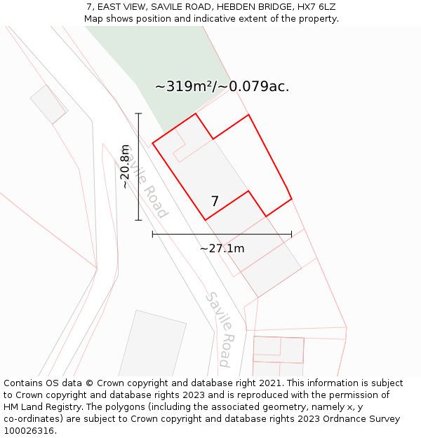 7, EAST VIEW, SAVILE ROAD, HEBDEN BRIDGE, HX7 6LZ: Plot and title map