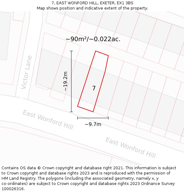 7, EAST WONFORD HILL, EXETER, EX1 3BS: Plot and title map