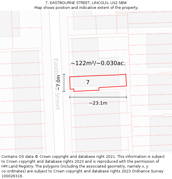7, EASTBOURNE STREET, LINCOLN, LN2 5BW: Plot and title map