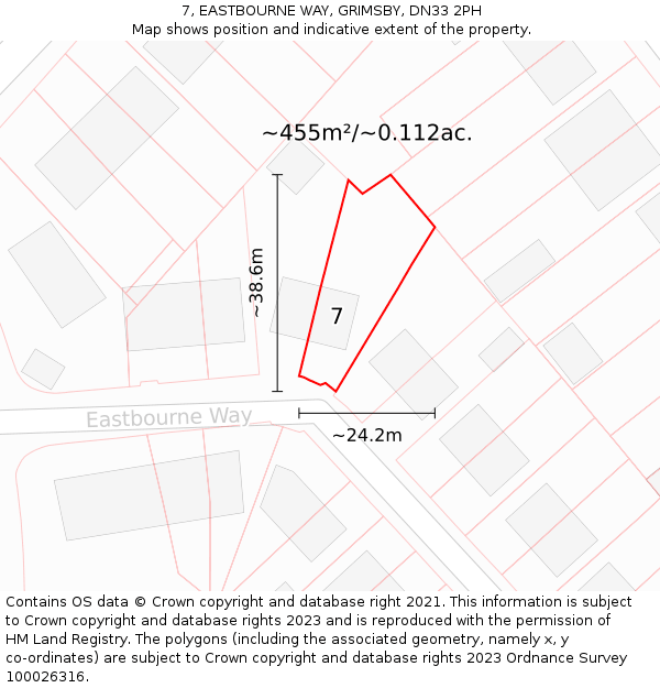 7, EASTBOURNE WAY, GRIMSBY, DN33 2PH: Plot and title map