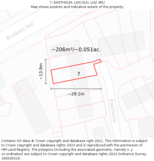 7, EASTHOLM, LINCOLN, LN2 4RU: Plot and title map