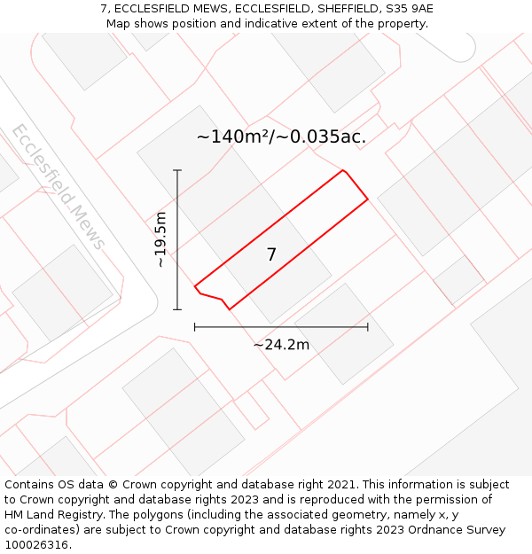7, ECCLESFIELD MEWS, ECCLESFIELD, SHEFFIELD, S35 9AE: Plot and title map