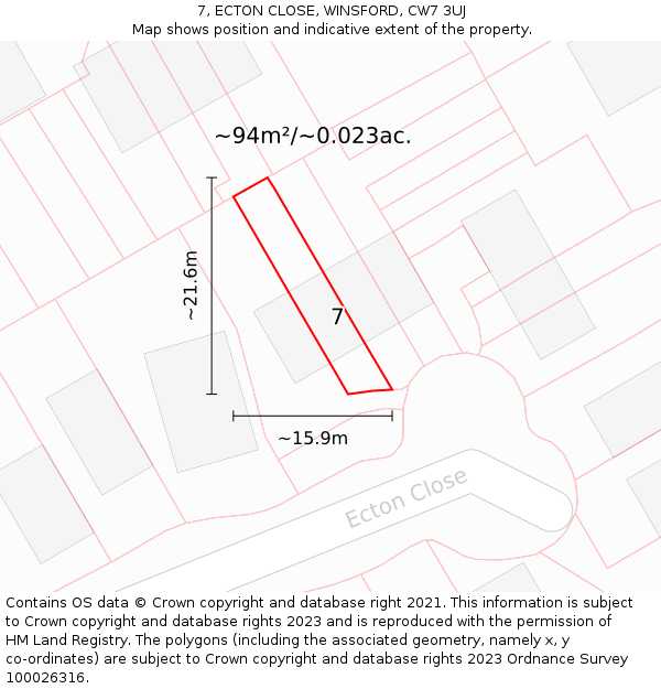 7, ECTON CLOSE, WINSFORD, CW7 3UJ: Plot and title map