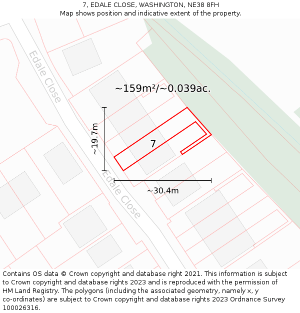 7, EDALE CLOSE, WASHINGTON, NE38 8FH: Plot and title map