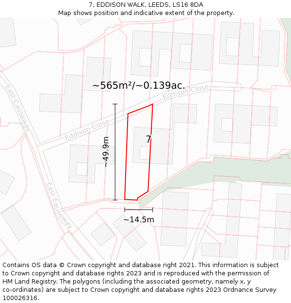 7, EDDISON WALK, LEEDS, LS16 8DA: Plot and title map